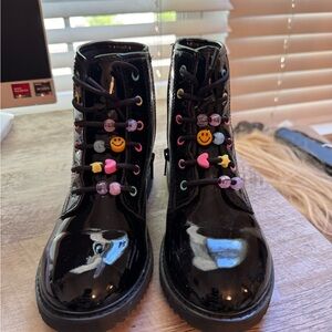 Black Patent Leather Boots with Colorful Beads
